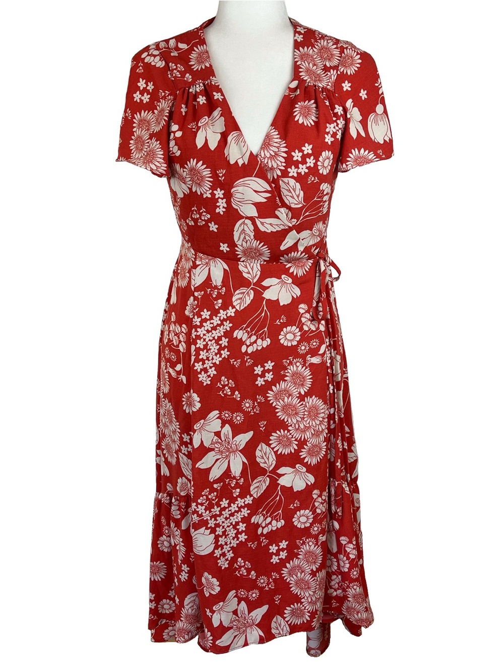 Urban Outfitters Red/Cream Floral Dress High Low True Wrap Maxi Size Medium